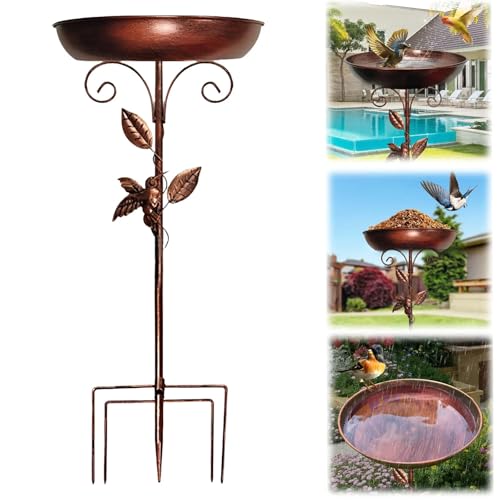 AEILA Banheira de metal para pássaros de 89 cm com alimentador de pássaros, banheira vintage para jardim ao ar livre com base de 5 garras atualizada e tigela de 30 cm (0,7 gal), estaca estável para