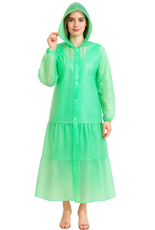 Image of Krystle Rain Coat Waterproof Rain Skirt Top Jacket for Women (Green)