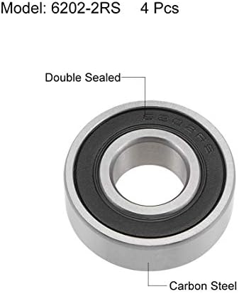 sourcing map 6202-2RS Deep Groove Ball Bearings Z2 15mm X 35mm X 11mm Double Shielded Carbon Steel 4pcs