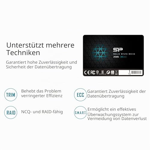 Silicon Power SSD 1TB 3D NAND A55 SLC Cache Performance Boost 2,5 Zoll SATA III 7mm (0,28") Interne SSD, Festkörper-Laufwerk – Ansicht 7
