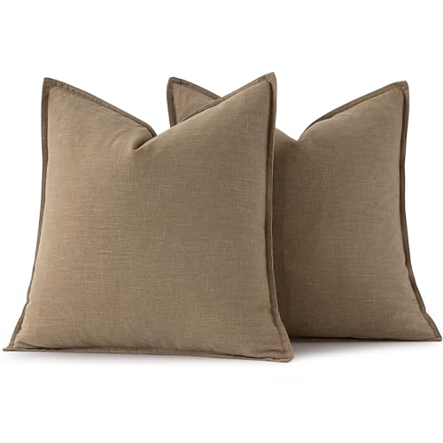 Image of MIULEE Decorative Linen Pillow Covers 18x18 Inch Khaki Boho Farmhouse Neutral Winter Couch Throw Pillows for Bed Pack of 2 Accent Modern Pillowcase Sofa Livingroom Home Decor