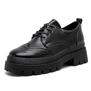 MEMON Oxford Shoes for Women,Platform Oxfords for Women,Low Heel Lace-Up Chunky Classic Oxford,Business Work Office Dress Shoes
