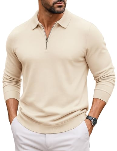 COOFANDY Mens Quarter Zip Polo Sweater Long Sleeve Casual Knit Polo Shirts | Fall Fashion, 1/4 Zip Design, Polo Collar, Lightweight and Stretchy Material, Stylish and Versatile, Casual Daily