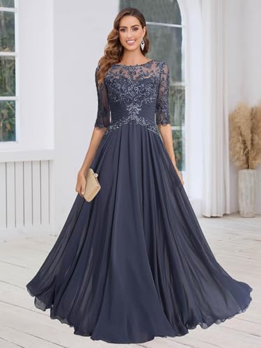 Mother of The Bride Dresses Chiffon Women's Lace Applique Wedding Dress V-Neck Half Sleeveless Formal Evening Gowns2