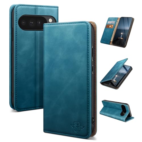 Etui cuir Google Pixel 10 Pro XL bleu avec porte-carte rfid antichoc