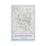 BMtyDG Murfreesboro TN Tennessee Map Canvas Poster Wall Art Prints Room Aesthetic Murals Bedroom And Living Decorations Unframe 16x24inch