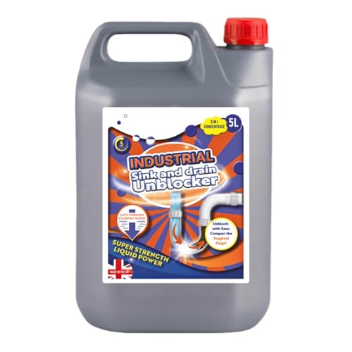 Inovix® 5 Litre Heavy Duty Drain Unblocker | Sink Unblocker | Fast-Acting Solution for Sinks, Toilets, Showers Removes Hair & Sludge | Industrial Drain Unblocker Ideal For Indoor And Outdoor Drains