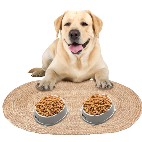 Tinideya Braided Jute Dog Bowl Mat 31 x 20 Inch Pet Food Rustic Mat Natural Cat Placemats for Food and Water Dish Oval Rug Non Toxic Feeding Mats for Pet Bowl or Farmhouse Decor