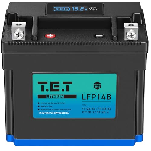 T.E.T LFP14B ���y�� �o�C�N �o�b�e���[ ���`�E���C�I�� YT12B-BS / YT14B-BS ��p 6Ah 360CCA 76.8Wh BMS�d���v���� LiFePO4 �o�C�N�pTET �����ۏ�(LFP14B)