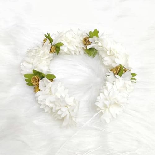 Traditional Indian Hair accessories White Gajra Artificial Flower Jewelry Handmade Veni tiara For Women Party Wear bridal mehndi Hair Bun Active (off white)