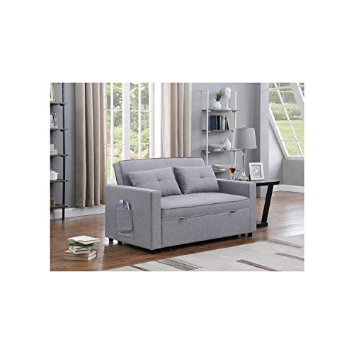 Lilola Home Zoey Linen Convertible Sleeper Loveseat With Side Pocket #TOP1
