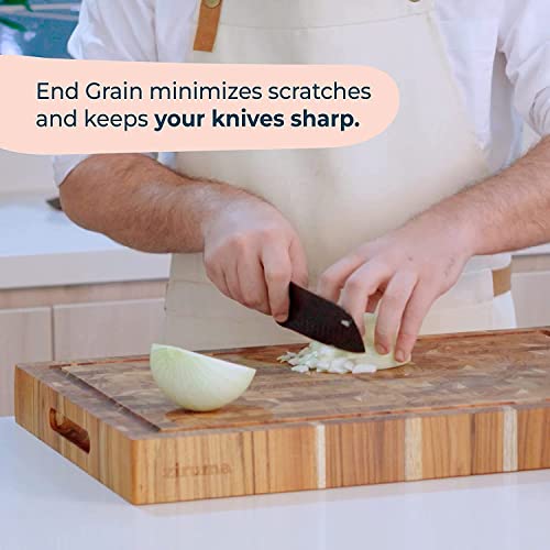 Extra Large End Grain Butcher Block Cutting Board [2" Thick] Made Of Teak Wood And Conditioned With Beeswax, Linseed & Lemon Oil. 24" X 18" - Pixel Pattern - By Ziruma #TOP4