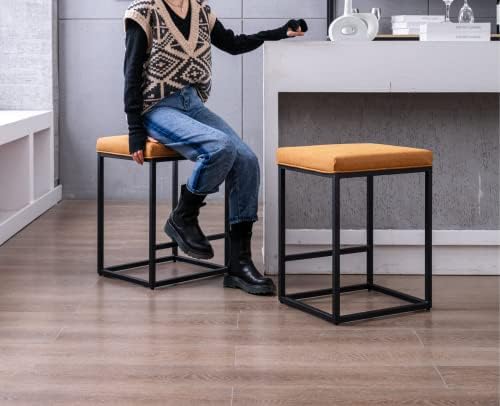 Wahson Set of 2 Bar Stools PU Leather Kitchen Counter Chairs Breakfast Bar Chairs with Footrest , Pub Stools for Dining Room/Kitchen Islands/Home Bar,Yellow