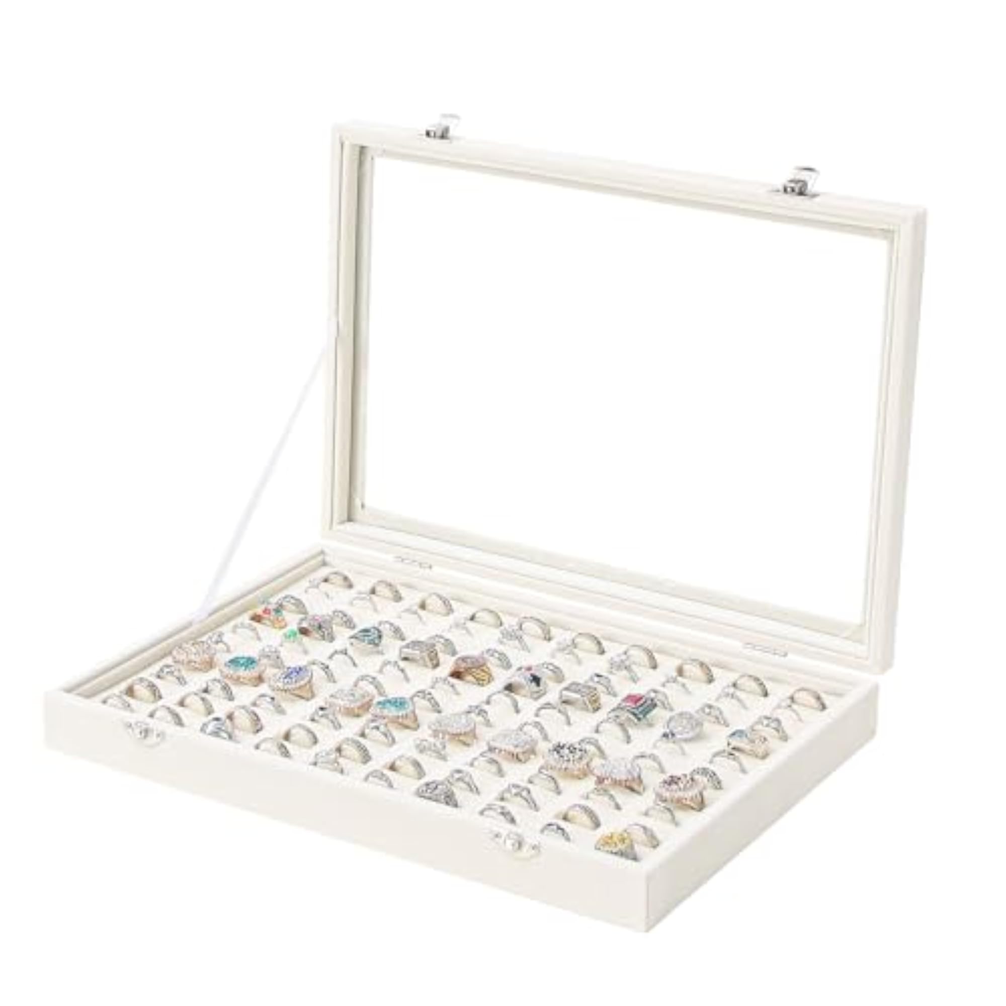 Beige Velvet Ring Organizer Box with 100 Slots