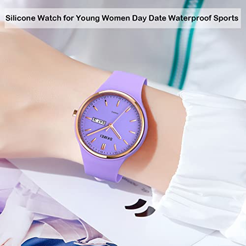 Skmei Watches For Women Young Lady Sports Silicone Band Big Face Large Waterproof Fashion Casual Simple Quartz Analog Day Date Girls Gift Purple Wrist Watch #TOP1