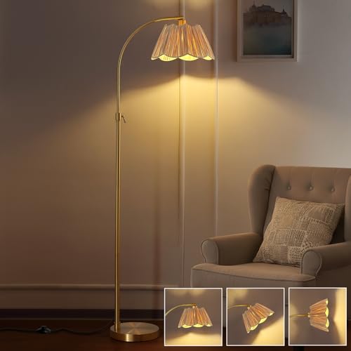 Image of 64'' Adjustable Arc Floor Lamp with Natural Rattan Woven Shade