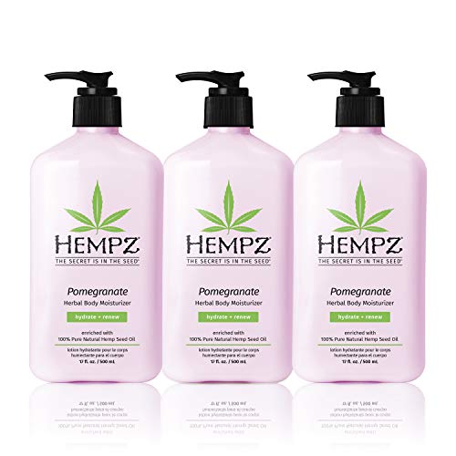 Hempz Pomegranate Herbal Body Moisturizer, 17 Fl Oz, 3 Pack Bundle - Paraben-Free & Moisturizing Cream for All Skin Types, Anti-Aging Hemp Skin Care Products for Women & Men - Hydrating Gluten-Free