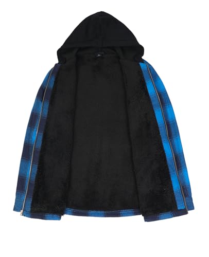 Image of ZENTHACE Men's Sherpa Lined Full Zip Hooded Plaid Shirt Jacket