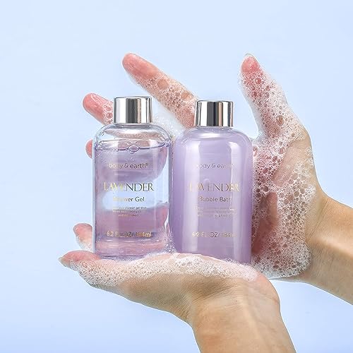 BODY & EARTH Lavender Gifts for Women, 6 Pieces, Birthday Gift for Women, Shower Gel, Body Butter, Hand Cream, Bath Set, Gift Wellness Set, Mother's Day