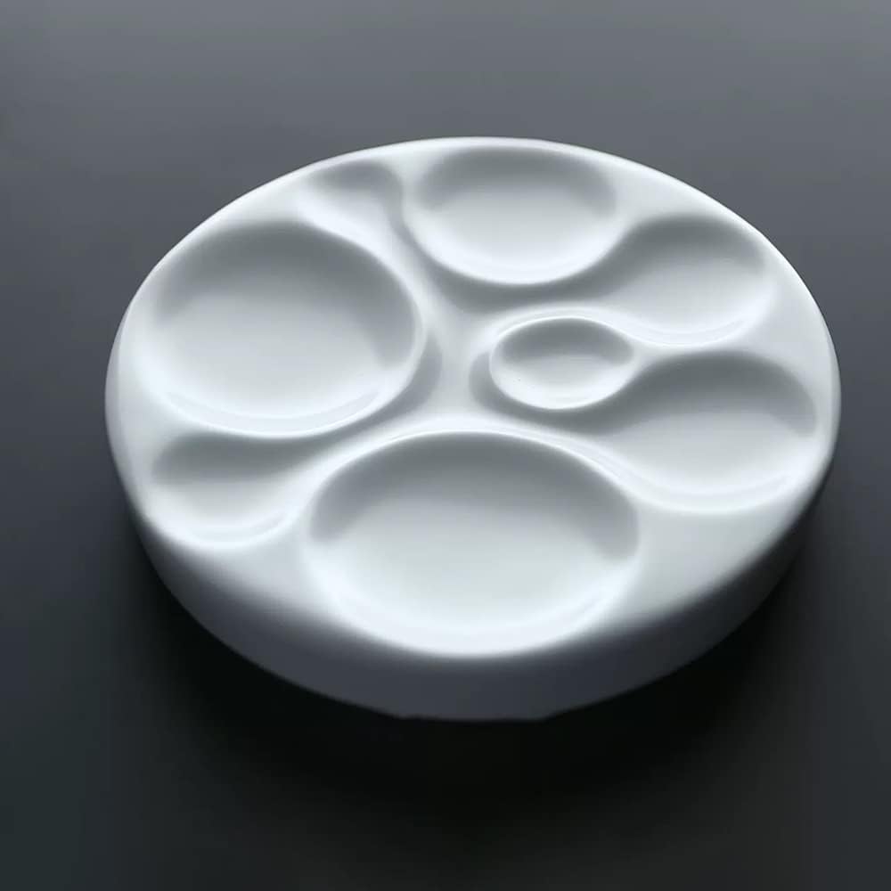 5-9in Ceramic Watercolor Mixing Palette, Square Porcelain Watercolor Palette, Porcelain Watercolor Palette, Ceramic Artist Paint Palette for Watercolor Gouache (L - Round)