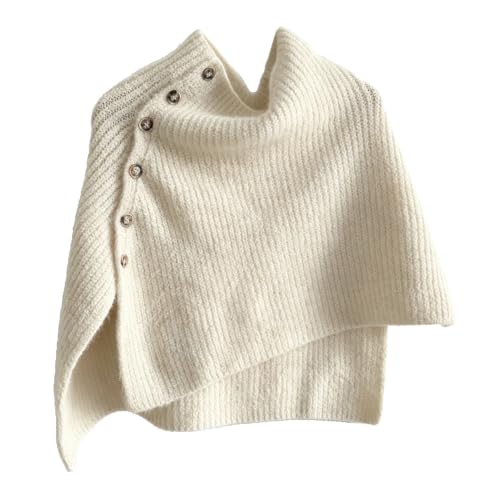 Womens Poncho Sweater Knit Turtleneck Button Wrap Shawl Wraps 1-Black, One Size - image 6