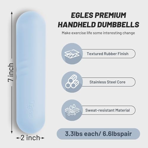 Egles Dumbbell Weight Bars for Women & Men, Set of 2 (3.3 LB | 6.6 LB Pair) -Hand Weights for Walking, Strength Training, Yoga, Pilates, Non-Slip Weights, Portable Strength Training, sky blue