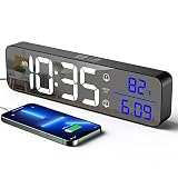Zgrmbo Digital Clock for Bedrooms, 2400mAh Battery Powered/Plug-in Digital Alarm Clock, Digital Day