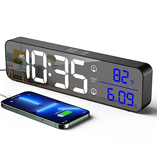 Zgrmbo Digital Clock For Bedrooms, 2400Mah Battery Powered/Plug-In Digital Alarm Clock, Digital Day Calendar Clock, Chargable Desk Digital Clock, Snooze Mode, Custom Brightness, Voice-Activated Mode #TOP16