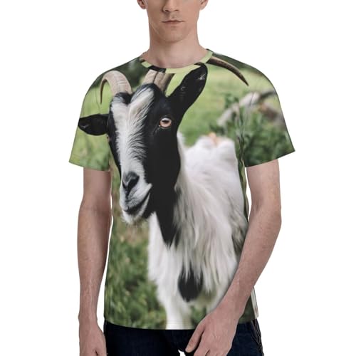 T-shirt noir et blanc homme avec imprimé chèvre mignon pour look décontracté