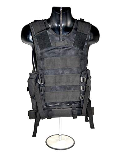 Sniper Tactical Vest and Belt with Padded Right Shoulder and Cross Draw Holster in Black