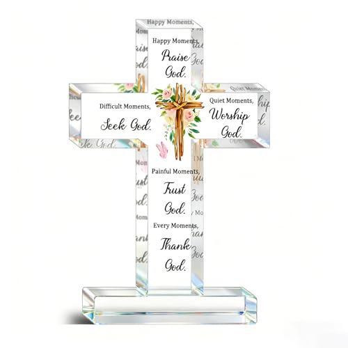 OZUEMUL Christian Desk Decor for Women - Inspirational Cross Decor with Bible Verses, Religious Gift for Baptism, Religious Tabletop Decors, Birthday Christmas for Friends