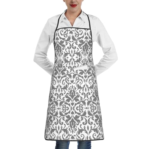 Tablier de cuisine imprimé chien Serveuse Cuisine Cuisson Jardinage Pour Femme Homme Avec Poches Tablier, Décor Blanc Noir, taille unique