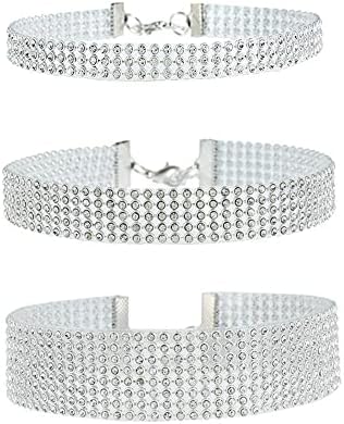 3 Pieces Rhinestone Choker Necklaces for Women Silver Gold Plated Sparkly Diamond Choker Dainty Crystal Bridal Wedding Jewelry