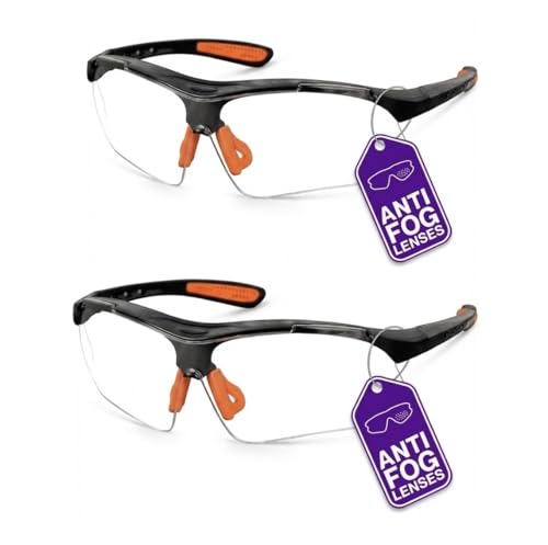 2 Pair Safety Glasses – Protective Eyewear for DIY Projects, Construction, Woodworking, Cycling, UV Eye Protection, Anti-Scratch, Anti-Fog, Lightweight Work Glasses (Clear Clear)