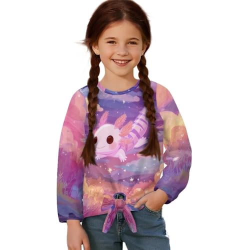 Suobstales Girl's Long Sleeve Shirts Lightweight Tie Front Knot Tops Tee for Kids Round Neck Casual Blouse T Shirt 5-12Y