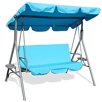 Alternative view of GOLDSUN Durable Outdoor Patio Swing Chair with Side Table Weather Resistant Canopy Swing Bench with Cushion,Suitable for Garden, Poolside, Balcony, Backyard-Blue