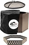 Dragonfire Smokeless Firepit, Accessories Included: Spark Screen, Base Stand, and Weatherproof Cover. Wood Pellet/Log Burning Large Outdoor Fire Pit. Bronze Finish, 23.5 Inch Backyard Patio Size.