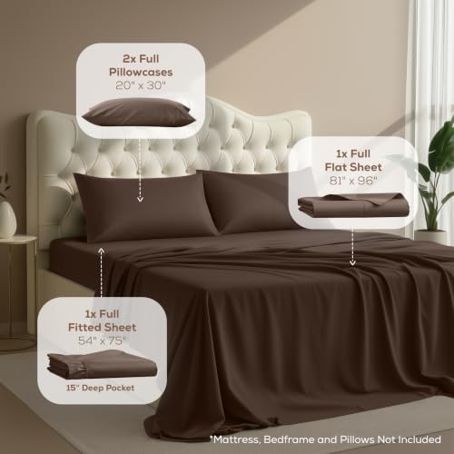 Image of Utopia Bedding Full Size Sheet Set - 4 Piece Bed Sheets, Soft and Breathable Microfiber, Includes 1 Fitted Sheet, 1 Flat Sheet and 2 Pillowcases - Oeko Tex (Brown)