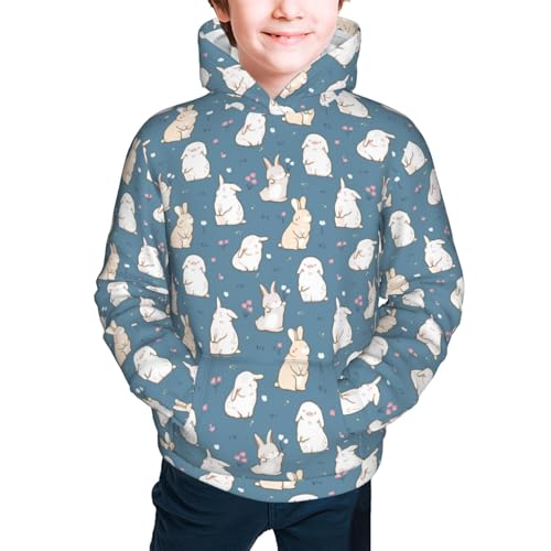 Hand Drawn Rabbit Kid Hoodies Boys Sweatshirts Girls Pullover with Pocket3