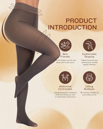 Image of CHRLEISURE Women's Fleece Lined Tights - Fake Sheer Warm Pantyhose Thick Winter Leggings