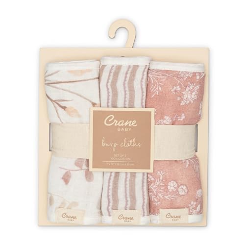 Crane Baby Violet Floral Cotton Muslin Burp Cloth Set, 3 Pack Baby Girl Burp Cloths, Absorbent 100% Cotton Muslin, Pink Burping Cloth for Baby Girl, Soft Burping Cloths for Newborn by Crane Baby - Image 7