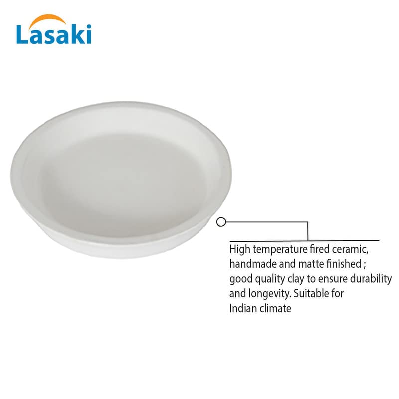 Image of Lasaki Round Ceramic Trays (Plates Saucers) for Pots, planters, Flower, Succulent(Set of 2,White,3.5 inch) R3.5(Plants not Included)