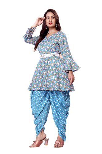 Image of Floral Print Cotton Kurta and Dhoti Set for Women Designer