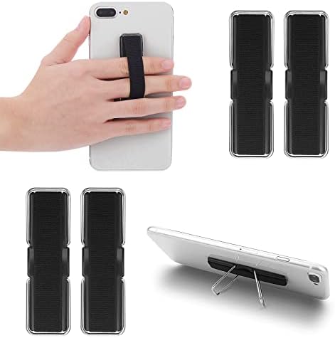 Molain Finger Strap Phone Holder, 4pcs Cell Phone Grip Holder, Elastic Finger Holder for Mobile Phone, Anti-slip Elastic Phone Strap Stands, Phone Handle Grips for Smartphones, Small Tablets(Black)