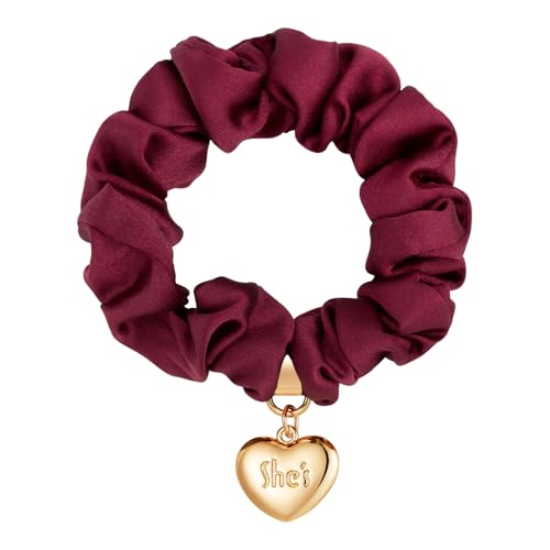 Heart-Shaped Hair Scrunchie for Women, Elastic Ponytail, Wine Red