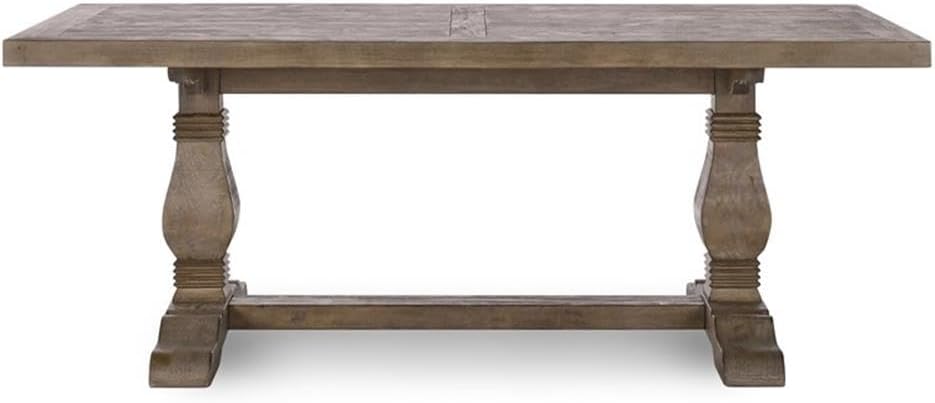 Pemberly Row Reclaimed Pine Wood Dining Table, Weathered Brown Finish, 78" x 38" Rectangular, Rustic Pedestal Base, Hand-Finished, Seats 6, FSC Certified, Versatile Kitchen or Dining Room Furniture