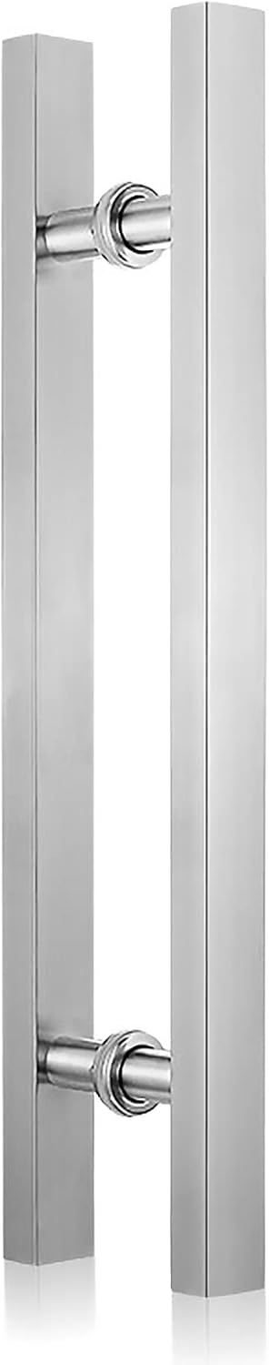 24/40 in Push Pull Door Handle, Brushed Stainless Steel Classic Square Gate Handles, for Kitchen Shower Porch Entry, Back to Back Mounted (Silver 50 Cm/19.7 in)