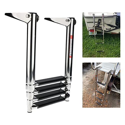 Mono-Gatari Boat Ladders 4 Step Folding 316 Stainless Steel Telescoping Boat Ladder Pontoon Boat Ladder With Retaining Strap Marine Yacht Ladder 900 Pound Capacity #TOP6