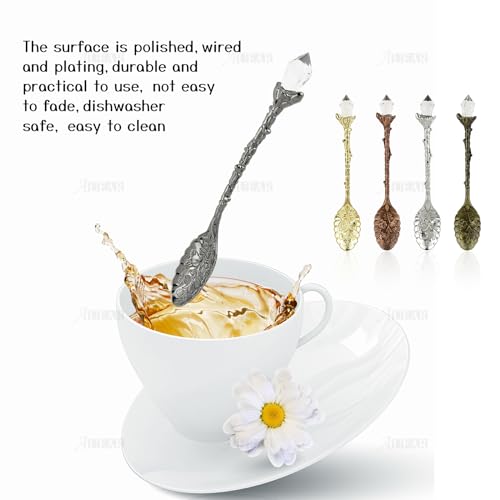 Auear MC14600_GROUP1 Retro Crystal Antique Alloy Spoon Coffee Tea Spoon Dessert Mini Ice Cream Decorative Spoons Set thumb #2