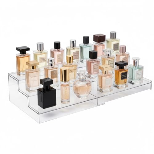 Mowhut 3-Tier Clear Perfume Organizer, Adjustable & Extendable Perfume Tray,